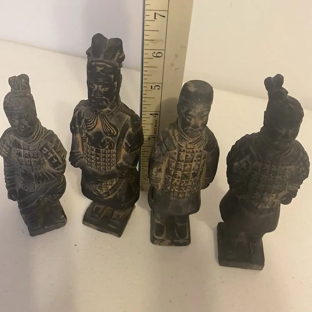 Vintage MCM Lot Of 4 Chinese Warrior Terra Cotta Stone Carved Figurines Novelty